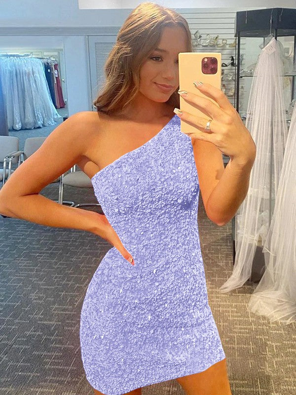 Confident Option Sheath Velvet Sequins One-Shoulder Sleeveless Short/Mini Prom Dress
