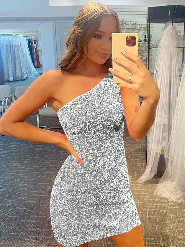 Confident Option Sheath Velvet Sequins One-Shoulder Sleeveless Short/Mini Prom Dress