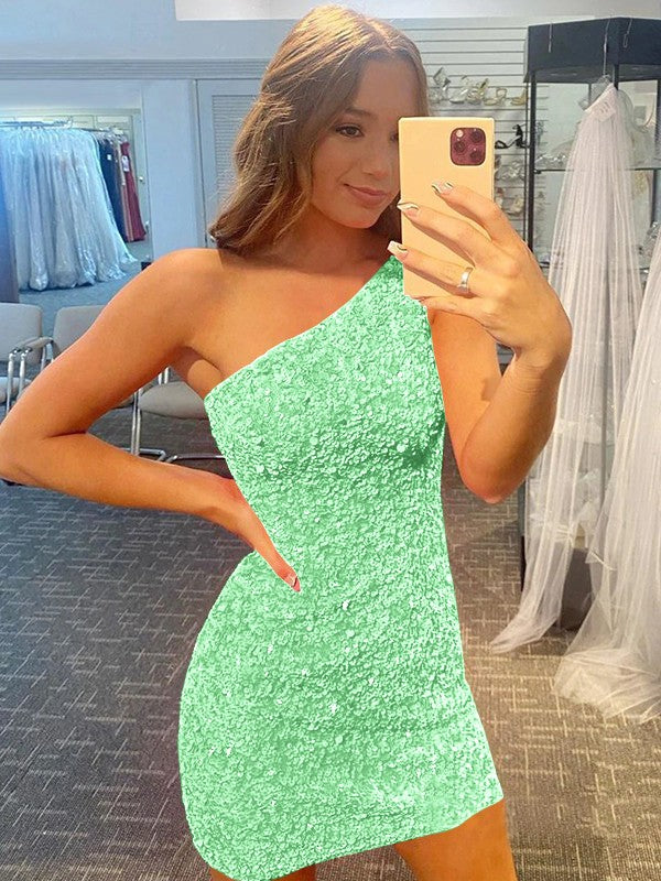 Confident Option Sheath Velvet Sequins One-Shoulder Sleeveless Short/Mini Prom Dress