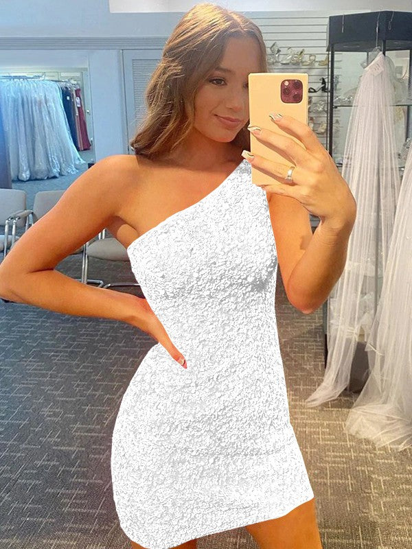 Confident Option Sheath Velvet Sequins One-Shoulder Sleeveless Short/Mini Prom Dress
