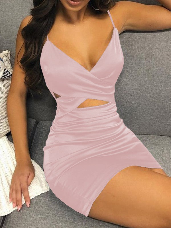 Easily Adored Sheath Elastic Woven Satin Ruched V-neck Sleeveless Short/Mini Prom Dress