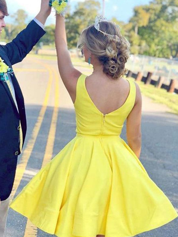 Pleasant Emphasis Princess Style Satin Ruffles V-neck Sleeveless Short/Mini Prom Dress