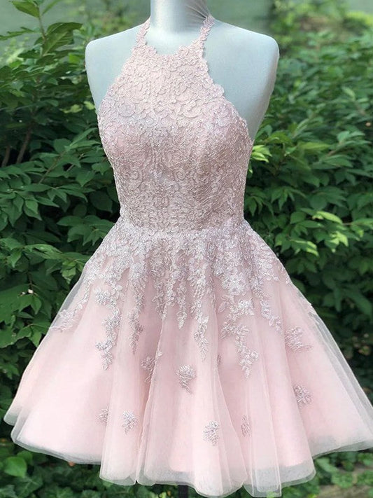 Naturally Chic Princess Style Tulle Applique Halter Sleeveless Short/Mini Homecoming Dress