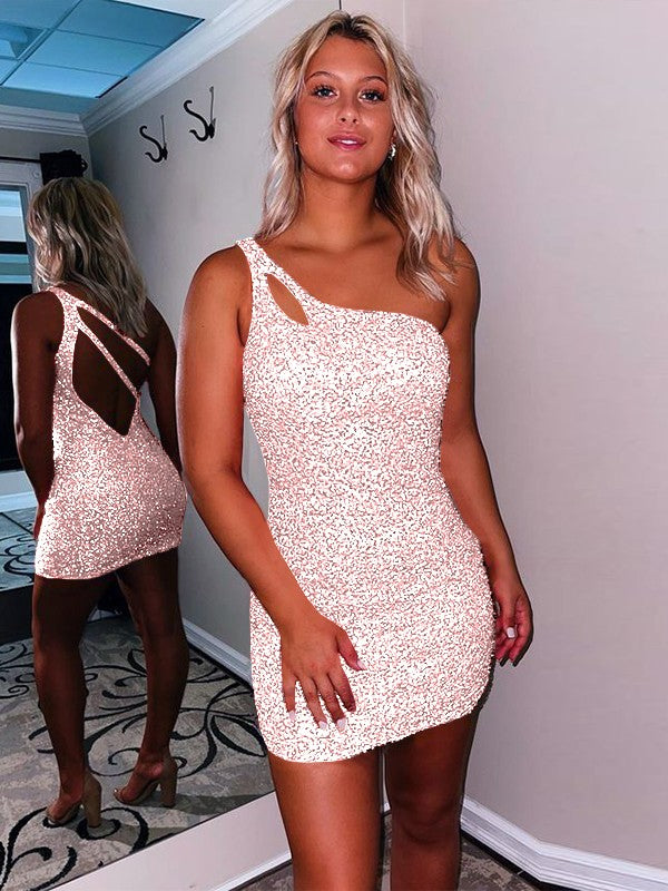 Sweet Sensation Velvet Sequins Sheath Style One-Shoulder Sleeveless Short/Mini Homecoming Dress