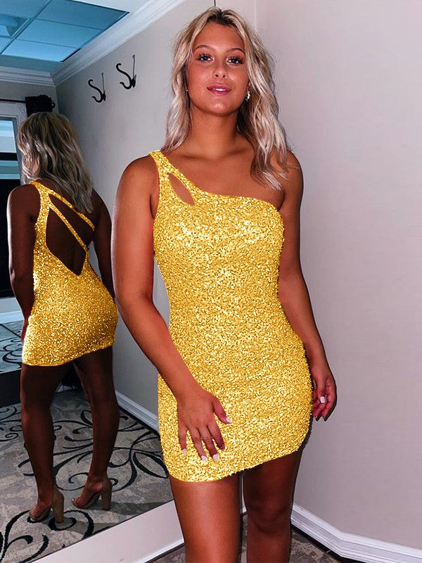Sweet Sensation Velvet Sequins Sheath Style One-Shoulder Sleeveless Short/Mini Homecoming Dress