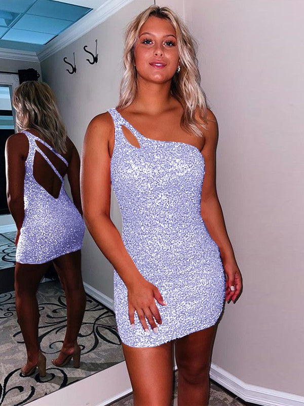 Sweet Sensation Velvet Sequins Sheath Style One-Shoulder Sleeveless Short/Mini Homecoming Dress