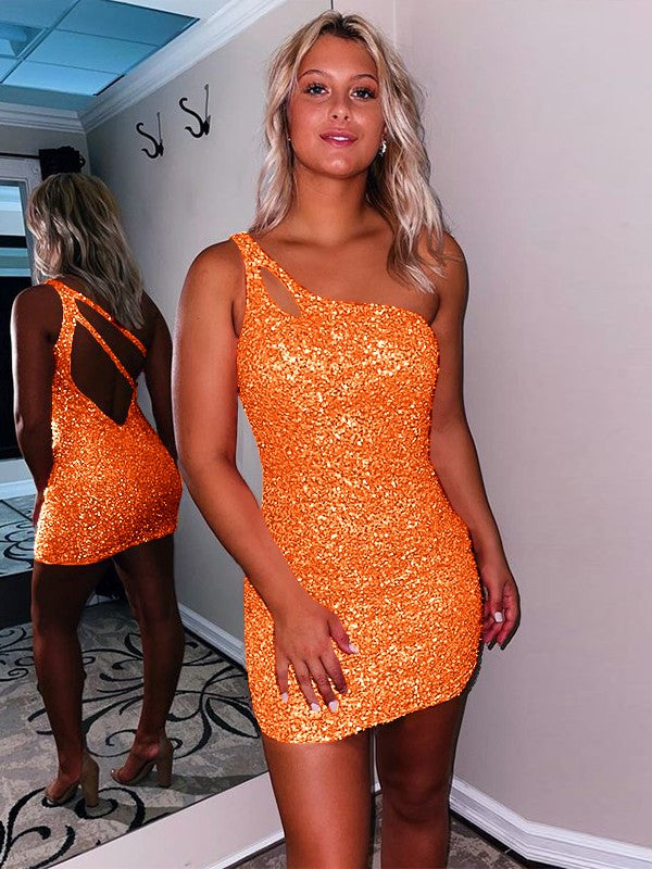 Sweet Sensation Velvet Sequins Sheath Style One-Shoulder Sleeveless Short/Mini Homecoming Dress
