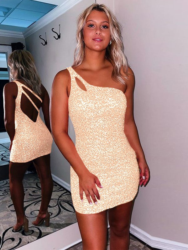 Sweet Sensation Velvet Sequins Sheath Style One-Shoulder Sleeveless Short/Mini Homecoming Dress
