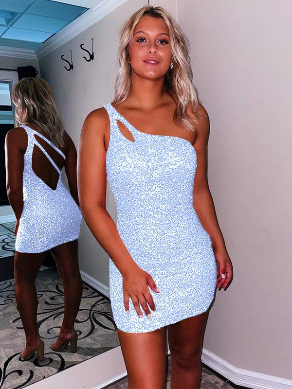 Sweet Sensation Velvet Sequins Sheath Style One-Shoulder Sleeveless Short/Mini Homecoming Dress