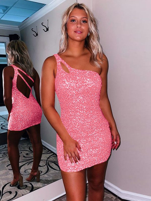 Sweet Sensation Velvet Sequins Sheath Style One-Shoulder Sleeveless Short/Mini Homecoming Dress