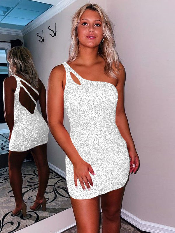 Sweet Sensation Velvet Sequins Sheath Style One-Shoulder Sleeveless Short/Mini Homecoming Dress