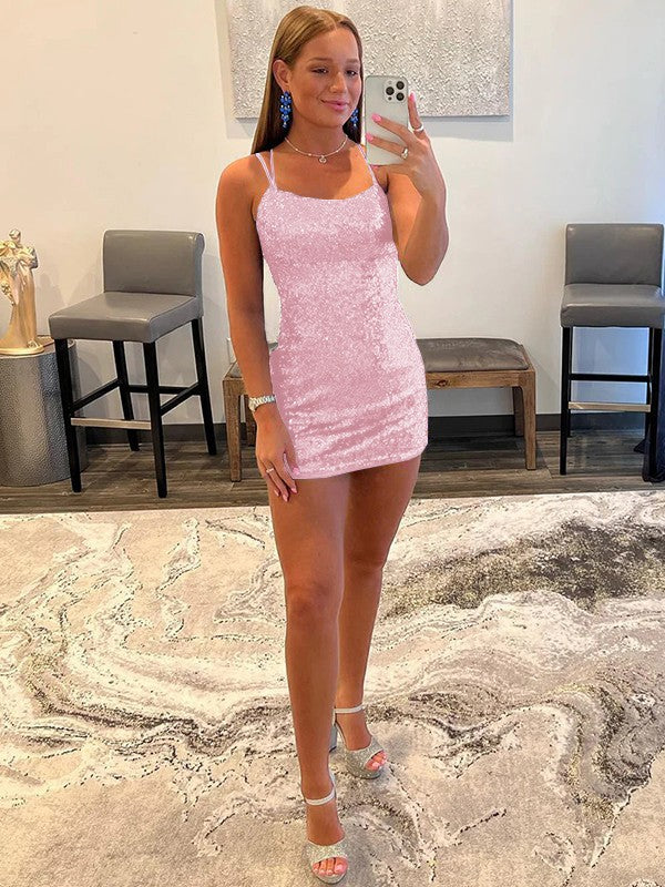 Cordially Delighted Sheath Style Sequins Halter Sleeveless Short/Mini Homecoming Dress