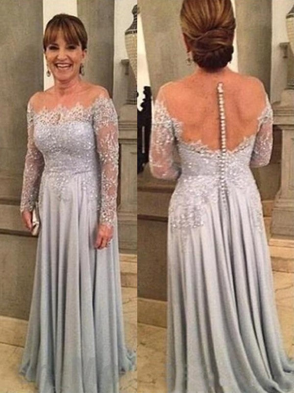 A-Line/Princess Chiffon Lace Scoop Long Sleeves Sweep/Brush Train Mother of the Bride Dress