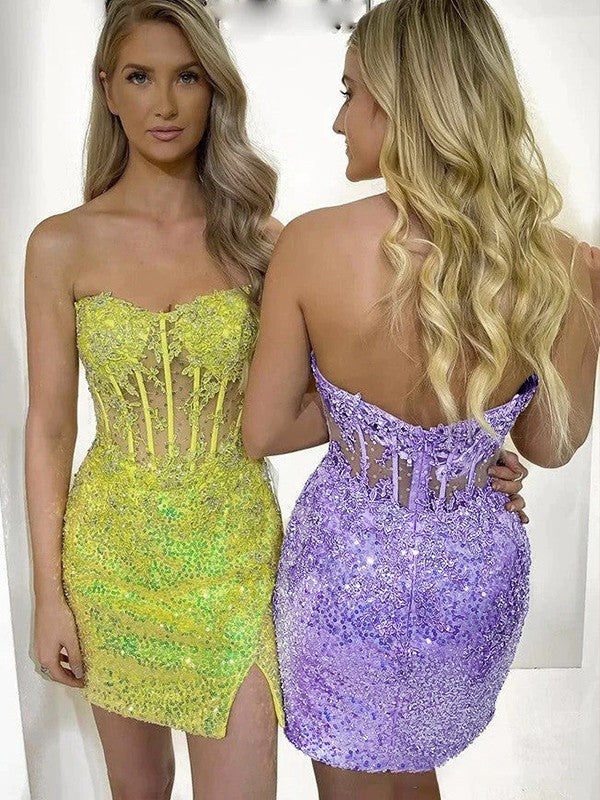 Sheath/Column Sequins Strapless Sleeveless Short/Mini Prom Dress