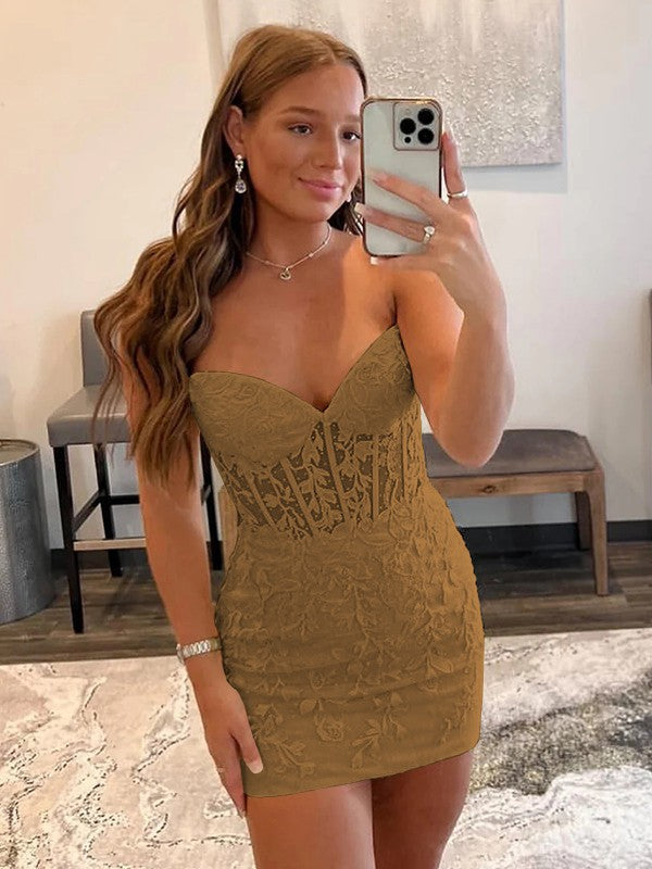 Sheath/Column Lace Sweetheart Sleeveless Short/Mini Corset Homecoming Dress