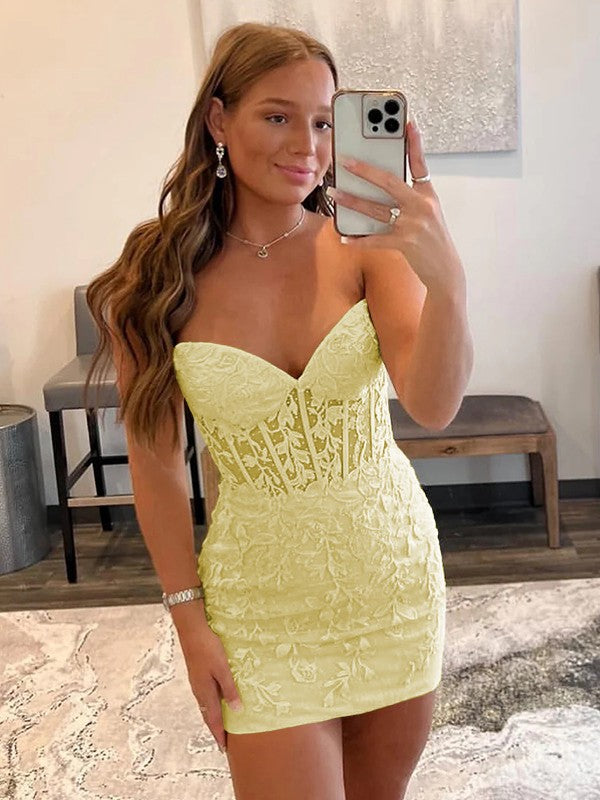 Sheath/Column Lace Sweetheart Sleeveless Short/Mini Corset Prom Dress