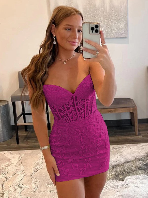Sheath/Column Lace Sweetheart Sleeveless Short/Mini Corset Prom Dress