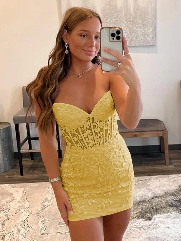 Sheath/Column Lace Sweetheart Sleeveless Short/Mini Corset Homecoming Dress