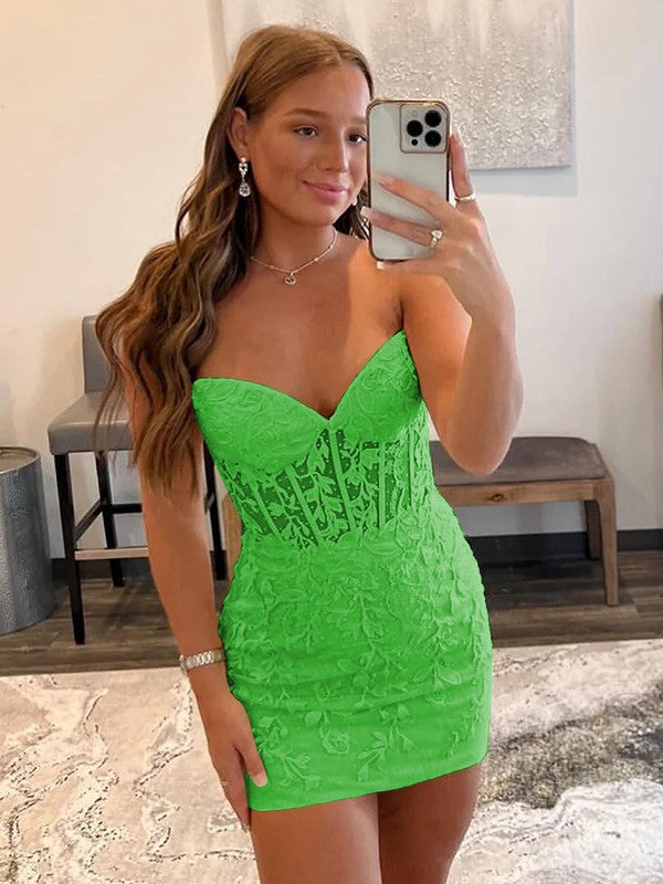 Sheath/Column Lace Sweetheart Sleeveless Short/Mini Corset Prom Dress
