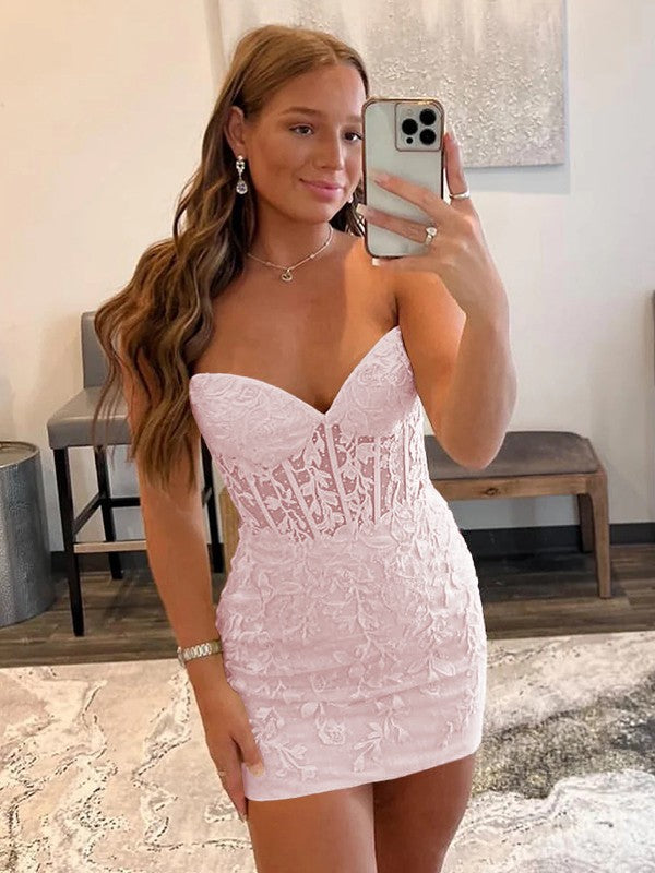 Sheath/Column Lace Sweetheart Sleeveless Short/Mini Corset Prom Dress