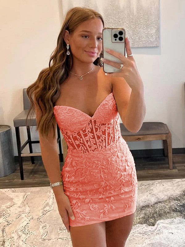Sheath/Column Lace Sweetheart Sleeveless Short/Mini Corset Prom Dress