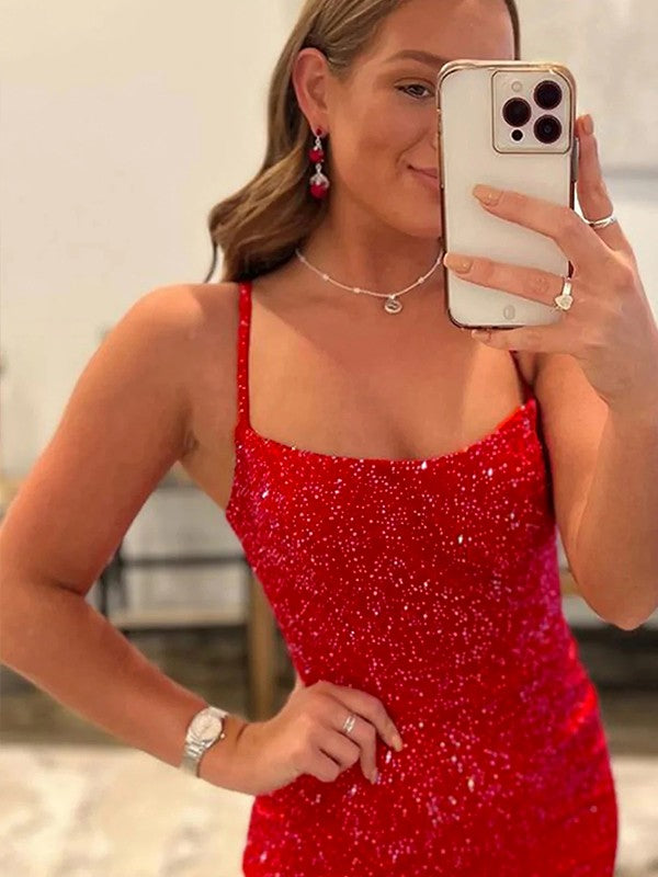 Sheath/Column Spaghetti Straps Sleeveless Short/Mini Prom Dress