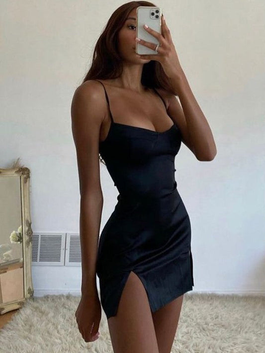 Sheath/Column Elastic Woven Satin Ruched Spaghetti Straps Sleeveless Short/Mini Homecoming Dress