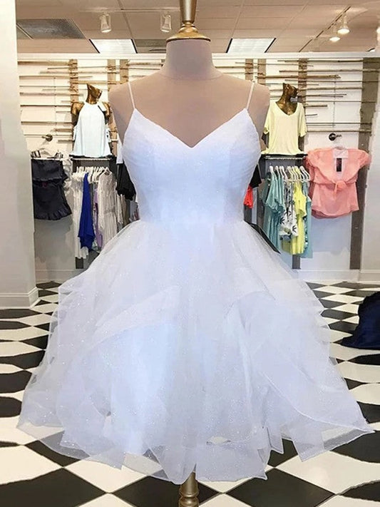 A-Line/Princess Tulle Ruffles V-neck Sleeveless Short/Mini Prom Dress