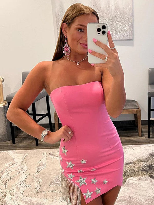 Sheath/Column Charmeuse Strapless Sleeveless Short/Mini Homecoming Dress