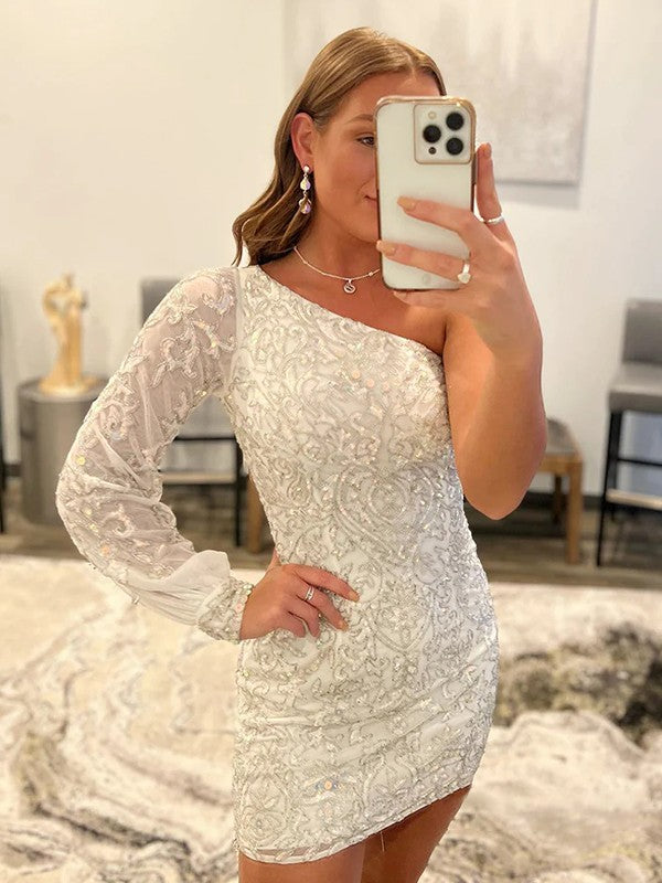 Sheath/Column One-Shoulder Long Sleeves Short/Mini Prom Dress
