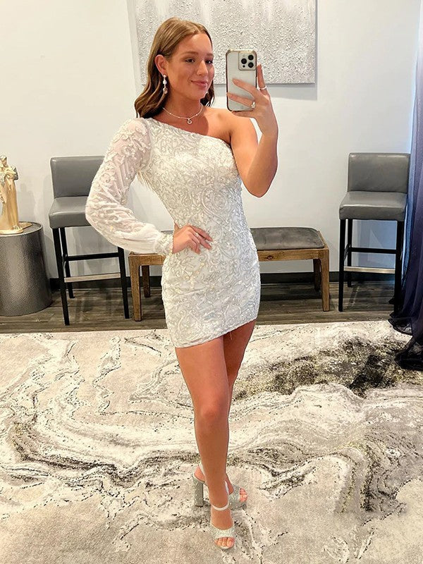 Sheath/Column One-Shoulder Long Sleeves Short/Mini Prom Dress