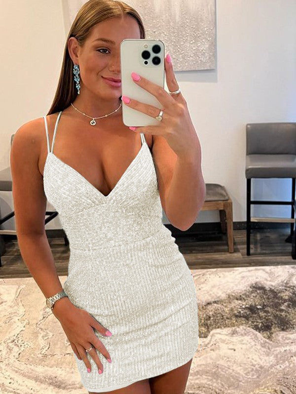 Sheath/Column Sequins V-neck Sleeveless Short/Mini Prom Dress
