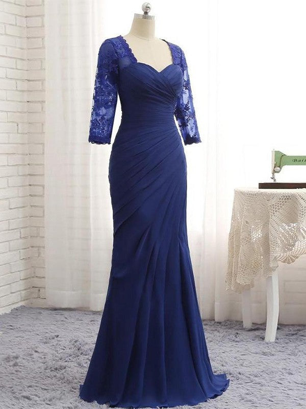 Trumpet/Mermaid Chiffon Lace Sweetheart 3/4 Sleeves Floor-Length Mother of the Bride Dress