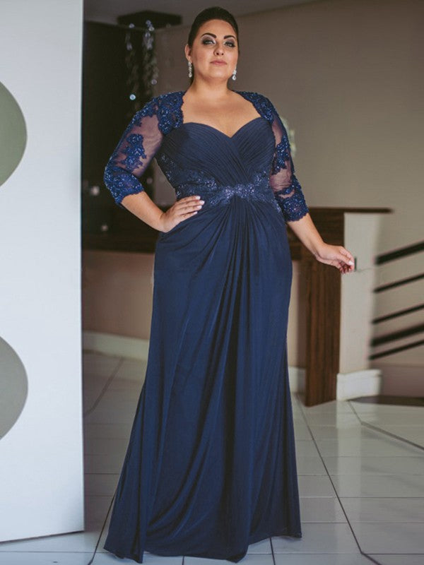 Sheath/Column Chiffon Applique Sweetheart 3/4 Sleeves Floor-Length Mother of the Bride Dress