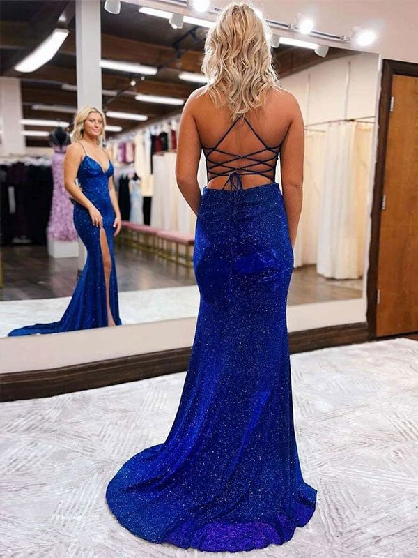 Sheath/Column V-neck Sleeveless Sweep/Brush Train Prom Dress