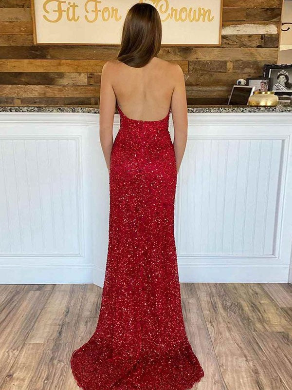 Sheath/Column Sequins Halter Sleeveless Sweep/Brush Train Prom Dress