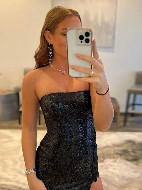 Sheath/Column Sequins Strapless Sleeveless Sweep/Brush Train Prom Dress