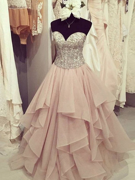 Ball Gown Chiffon Sweetheart Sleeveless Floor-Length With Beading Prom Dress