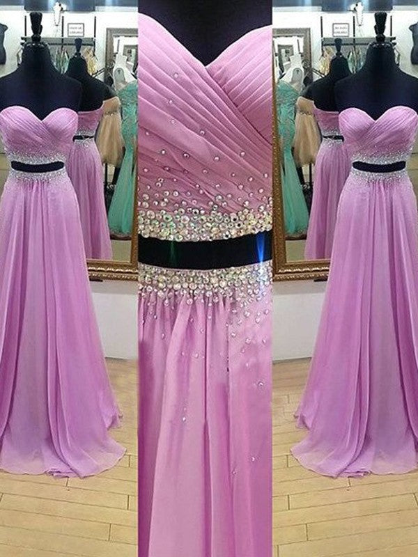 A-Line Chiffon Sweetheart Sleeveless Floor-Length With Beading Two Piece Prom Dress