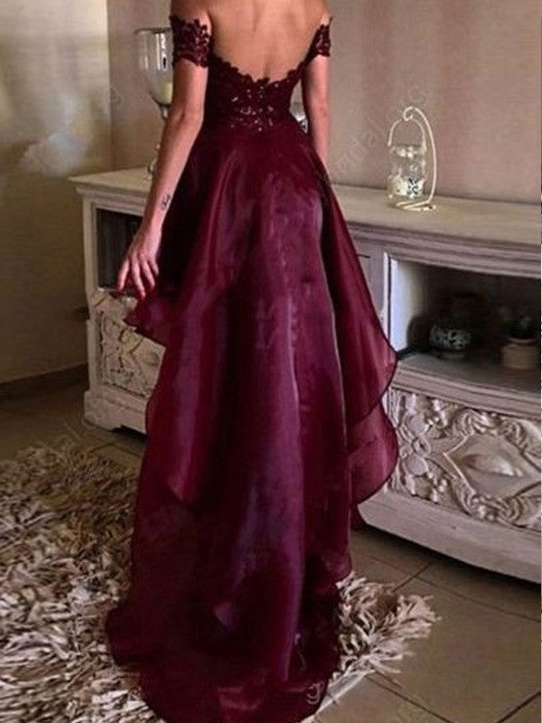 A-Line Organza Off-the-Shoulder Sleeveless Asymmetrical With Applique Prom Dress