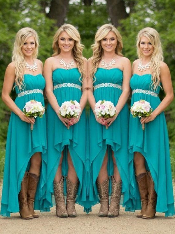 A-Line Chiffon Sweetheart Sleeveless Asymmetrical With Beading Bridesmaid Dresses