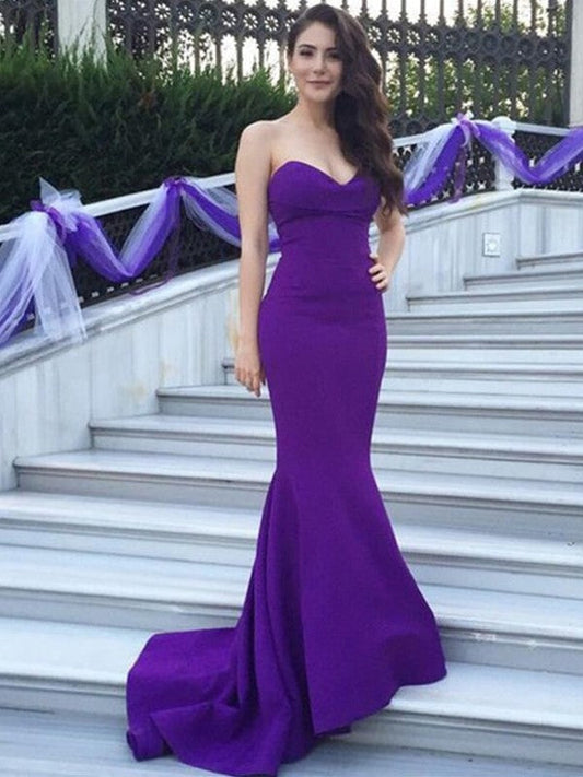 Mermaid Stretch Crepe Sweetheart Sleeveless Sweep/Brush Train With Beading Bridesmaid Dresses