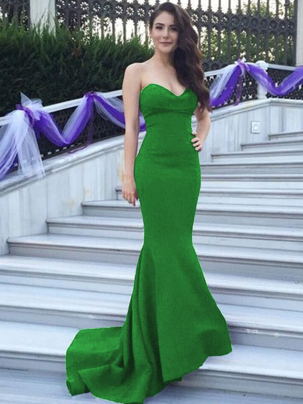 Mermaid Stretch Crepe Sweetheart Sleeveless Sweep/Brush Train With Beading Bridesmaid Dresses