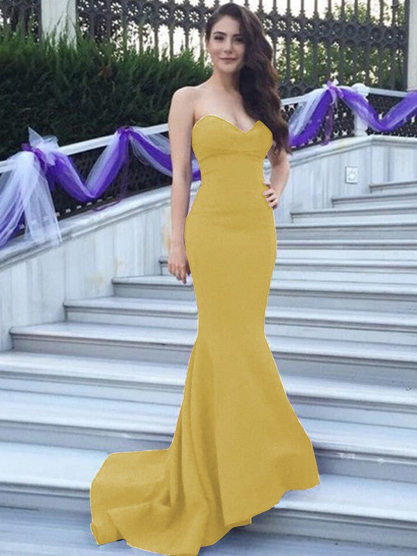 Mermaid Stretch Crepe Sweetheart Sleeveless Sweep/Brush Train With Beading Bridesmaid Dresses