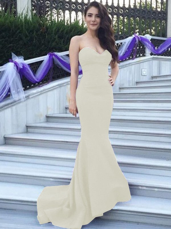 Mermaid Stretch Crepe Sweetheart Sleeveless Sweep/Brush Train With Beading Bridesmaid Dresses