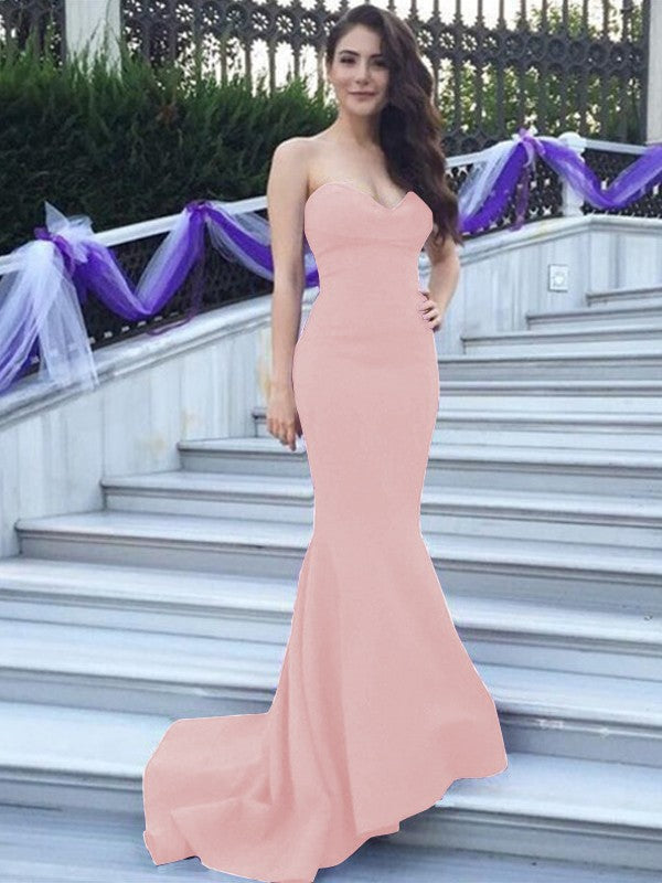 Mermaid Stretch Crepe Sweetheart Sleeveless Sweep/Brush Train With Beading Bridesmaid Dresses