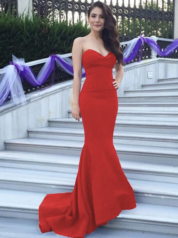 Mermaid Stretch Crepe Sweetheart Sleeveless Sweep/Brush Train With Beading Bridesmaid Dresses