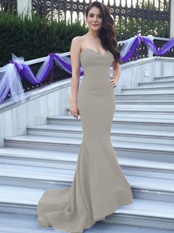 Mermaid Stretch Crepe Sweetheart Sleeveless Sweep/Brush Train With Beading Bridesmaid Dresses