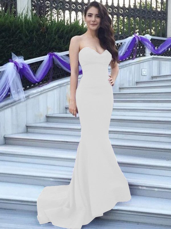 Mermaid Stretch Crepe Sweetheart Sleeveless Sweep/Brush Train With Beading Bridesmaid Dresses