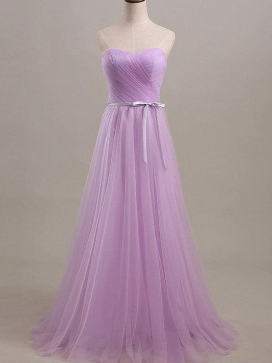 A-Line Tulle Sweetheart Sleeveless Floor-Length With Sash/Ribbon/Belt Bridesmaid Dresses